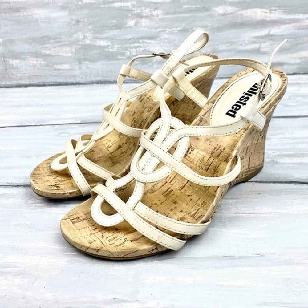 Unlisted Strappy Cork Wedges Open Toe Ankle Strap “Bet You Can” Wedge Sandals 6M